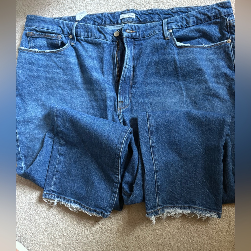 Good American Blue Frayed Hem Jeans